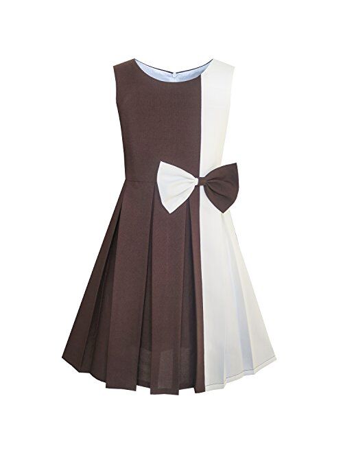 Sunny Fashion Girls Dress Color Block Contrast Bow Tie Everyday Party Size 4-14