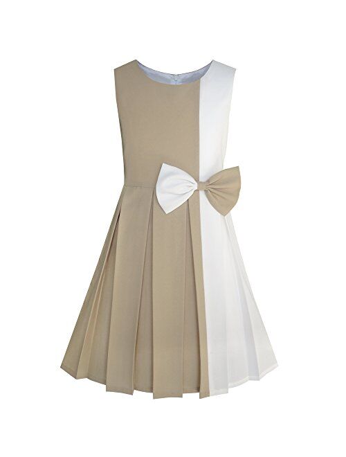 Sunny Fashion Girls Dress Color Block Contrast Bow Tie Everyday Party Size 4-14