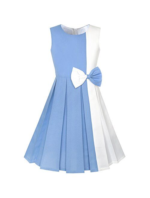 Sunny Fashion Girls Dress Color Block Contrast Bow Tie Everyday Party Size 4-14