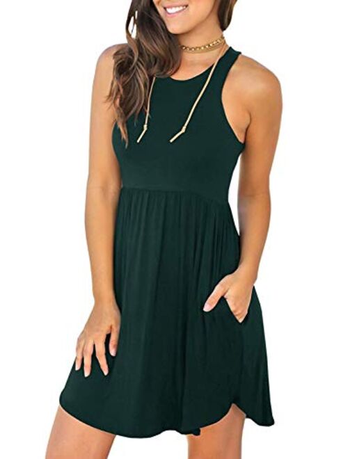 HiMONE Women's Sleeveless Pocket Casual Loose T-Shirt Dress