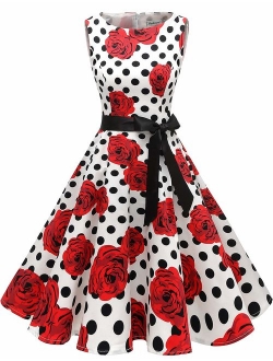 Gardenwed Women's Audrey Hepburn Rockabilly Vintage Dress 1950s Retro Cocktail Swing Party Dress