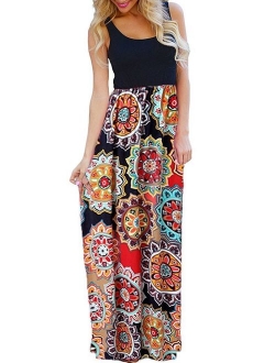 OURS Women's Casual 3/4 Sleeve Floral Print Dresses Party Long Maxi Dresses with Pockets