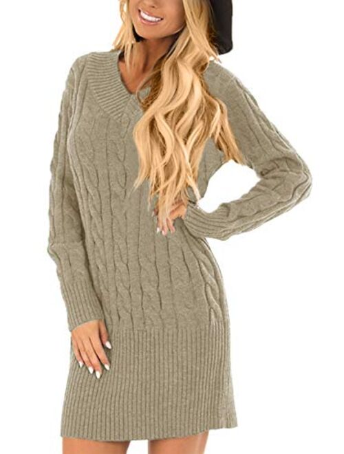 For G and PL Women's V Neck Long Sleeves Cable Knit Sweater Dress