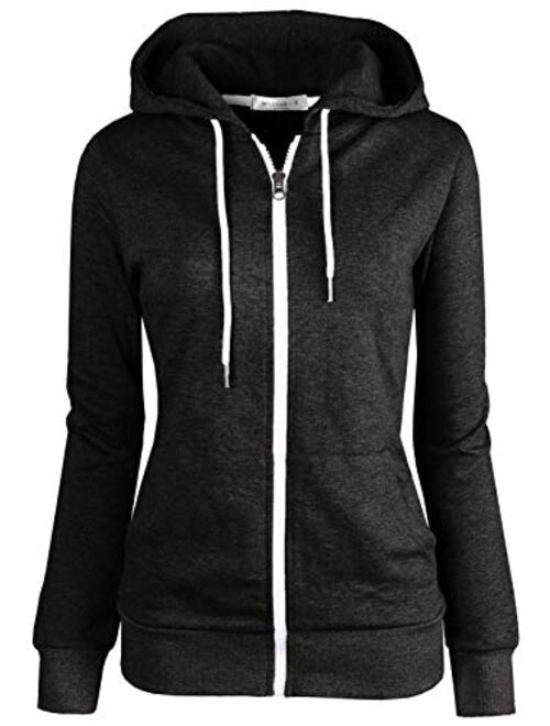 MAJECLO Women's Slim Fit Casual Full-Zip Hooded Lightweight Long Sleeve Sweatshirt