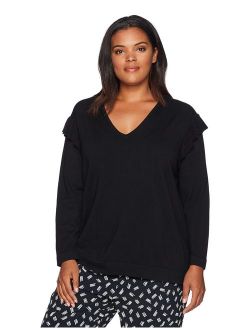 Women's Plus Size V-nk Sweater with Ruffle at Sleeve