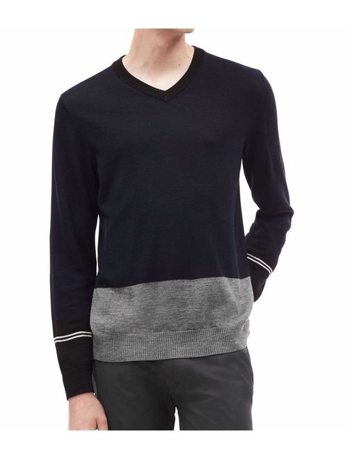 Calvin Klein Men's Merino Sweater V-Neck Stripes