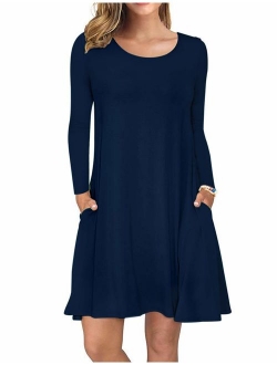 AUSELILY Women's Long Sleeve Pockets Casual Swing T-Shirt Dresses