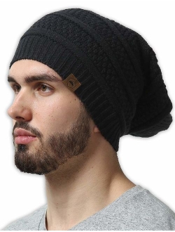 Slouchy Cable Knit Beanie for Men & Women - Winter Toboggan Hats for Cold Weather - Thick, Warm & Stylish Chunky, Oversized Slouch Beanie Cap - Serious Beanies for Seriou