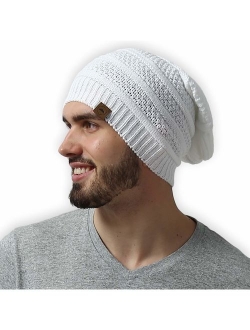 Slouchy Cable Knit Beanie for Men & Women - Winter Toboggan Hats for Cold Weather - Thick, Warm & Stylish Chunky, Oversized Slouch Beanie Cap - Serious Beanies for Seriou