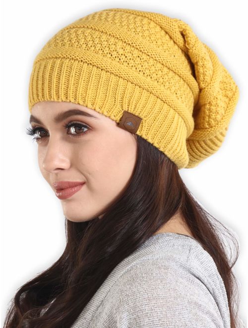 Slouchy Cable Knit Beanie for Men & Women - Winter Toboggan Hats for Cold Weather - Thick, Warm & Stylish Chunky, Oversized Slouch Beanie Cap - Serious Beanies for Seriou