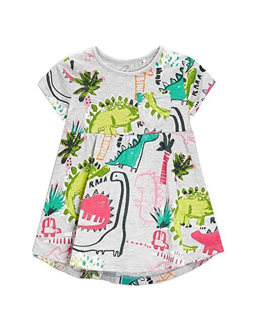 Frogwill Girls Green Dinosaur Tunic Short Sleeve Summer Casual Dress 2-7T