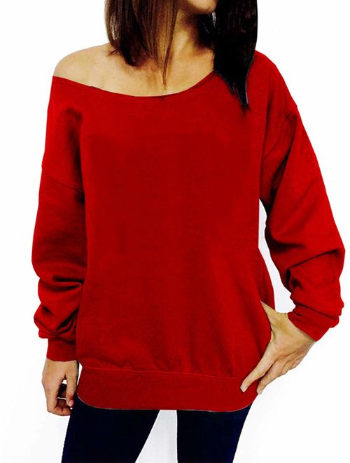 LYXIOF Womens Off Shoulder Sweatshirt Slouchy Shirts Sexy Long Sleeve Pullover Tops