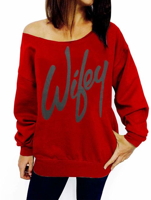 LYXIOF Womens Off Shoulder Sweatshirt Slouchy Shirts Sexy Long Sleeve Pullover Tops