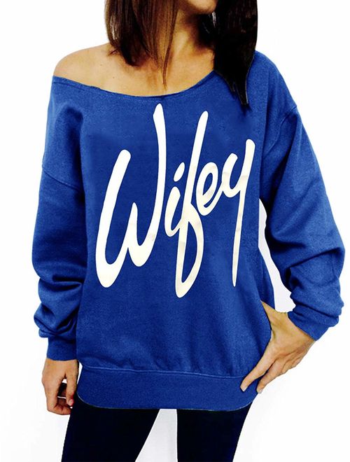 LYXIOF Womens Off Shoulder Sweatshirt Slouchy Shirts Sexy Long Sleeve Pullover Tops