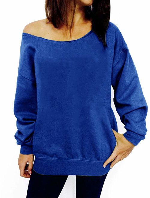 LYXIOF Womens Off Shoulder Sweatshirt Slouchy Shirts Sexy Long Sleeve Pullover Tops