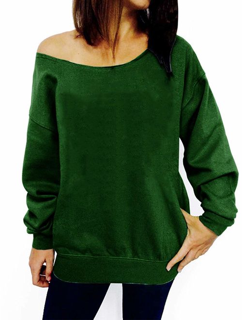 LYXIOF Womens Off Shoulder Sweatshirt Slouchy Shirts Sexy Long Sleeve Pullover Tops