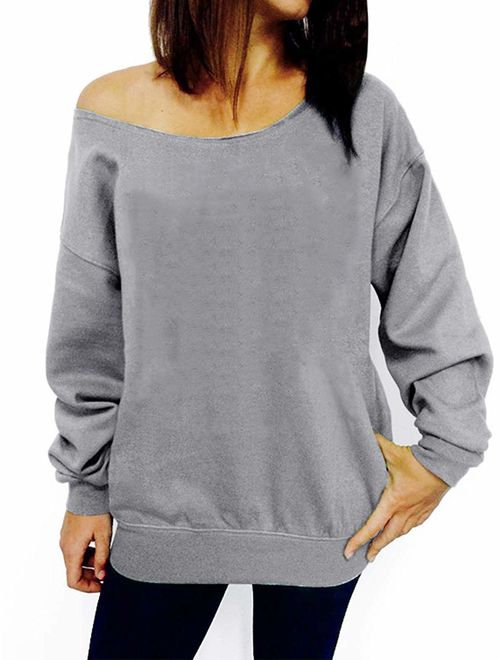 LYXIOF Womens Off Shoulder Sweatshirt Slouchy Shirts Sexy Long Sleeve Pullover Tops