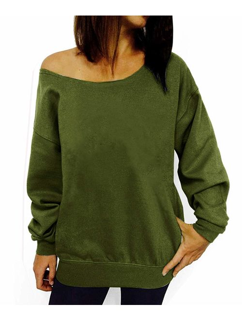 LYXIOF Womens Off Shoulder Sweatshirt Slouchy Shirts Sexy Long Sleeve Pullover Tops