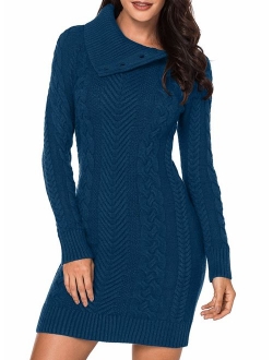 Azokoe Womens Winter Casual Slim Fit Knit Sweater Bodycon Mini Dress