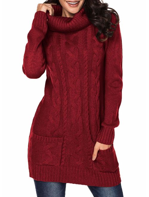 Azokoe Womens Winter Casual Slim Fit Knit Sweater Bodycon Mini Dress