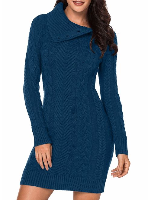 Azokoe Womens Winter Casual Slim Fit Knit Sweater Bodycon Mini Dress