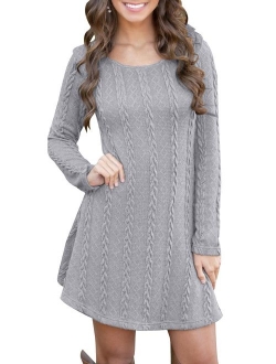 YMING Women's Cable Knit Crewneck Sweater Dress Casual Fall Pullover Top