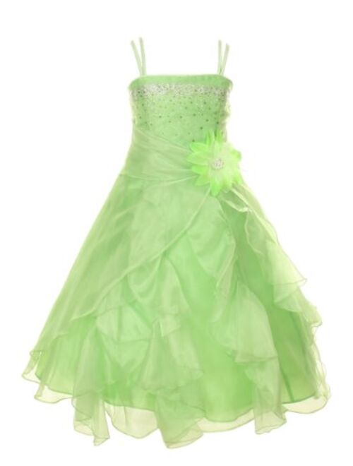 Cinderella Couture Girls Cascading Crystal Organza Rhinestone Party Dress