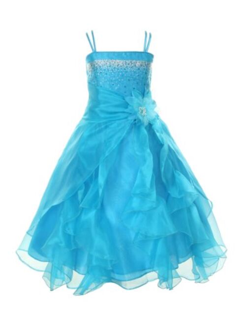 Cinderella Couture Girls Cascading Crystal Organza Rhinestone Party Dress