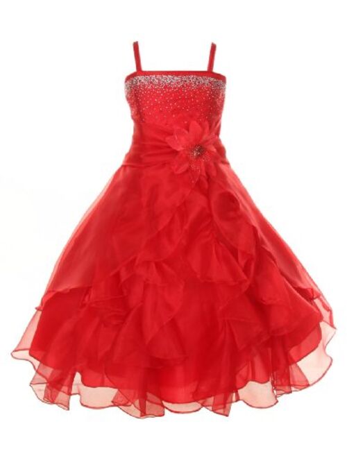 Cinderella Couture Girls Cascading Crystal Organza Rhinestone Party Dress