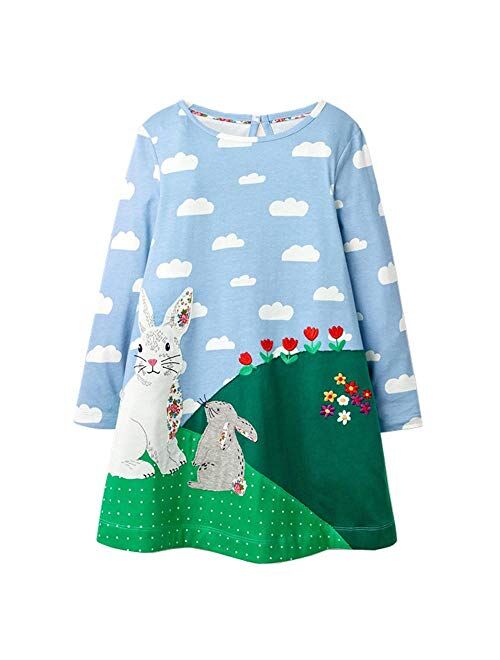 VIKITA Toddler Girls Dresses Winter Long Sleeve Girl Casual Clohtes for Kids 2-12 Years Xmas Gift