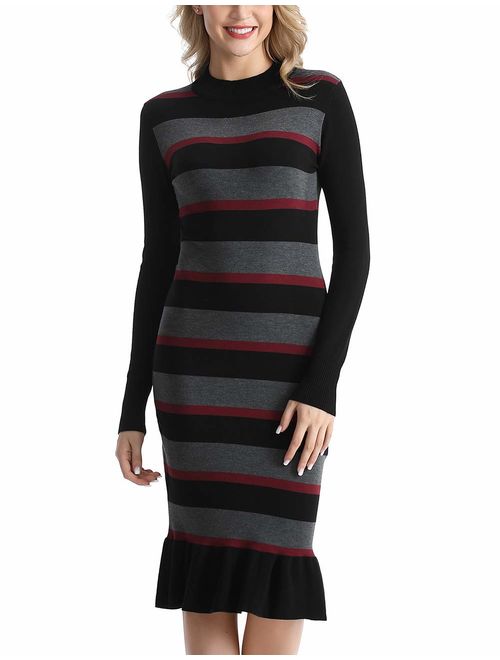 Rocorose Women's Sweater Dress Bodyon Mermaid Mock Neck Long Sleeve