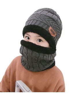 Winter Beanie Scarf for Boys Girls (5-14 Years) Hats Circle Scarf Kids Slouchy Skull Cap