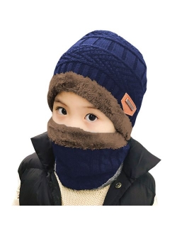 Winter Beanie Scarf for Boys Girls (5-14 Years) Hats Circle Scarf Kids Slouchy Skull Cap