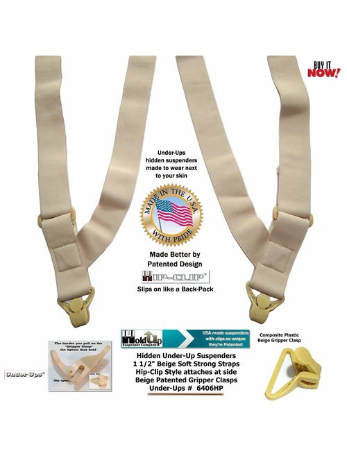 Hold Brand hidden undergarment beige side-clip style Suspenders with airport friendly Beige Gripper Clasps