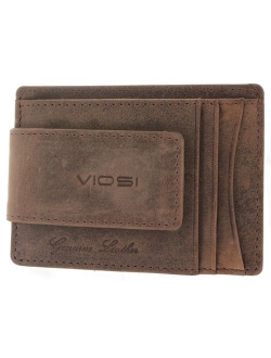 Viosi Genuine Kingston Leather Magnetic Front Pocket Money Clip Made with Powerful RARE EARTH Magnets