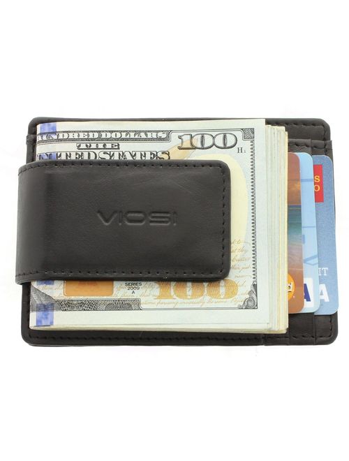 Viosi Genuine Kingston Leather Magnetic Front Pocket Money Clip Made with Powerful RARE EARTH Magnets