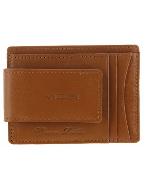 Viosi Genuine Kingston Leather Magnetic Front Pocket Money Clip Made with Powerful RARE EARTH Magnets