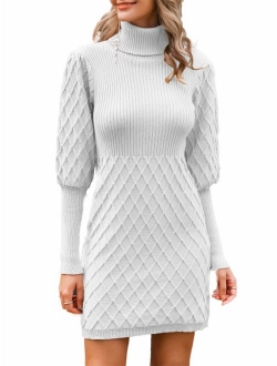 Sollinarry Women's Turtleneck Long Sleeve Slim Fit Knit Sweater Bodycon Mini Dress