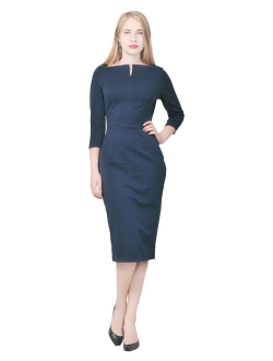 Marycrafts Women's Work Office Business Square Neck Sheath Midi Dress