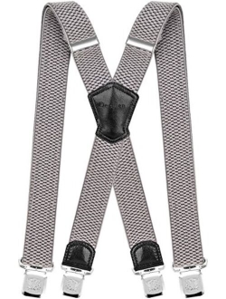 Decalen Mens Suspenders Very Strong Clips Heavy Duty Braces Big and Tall X Style