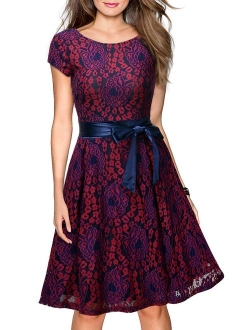 Women's Vintage Floral Lace Cocktail Evening Party Dress