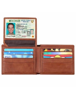 RFID Blocking Cowhide Leather Bifold Wallet for Men with 2 ID Windows