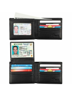 RFID Blocking Cowhide Leather Bifold Wallet for Men with 2 ID Windows