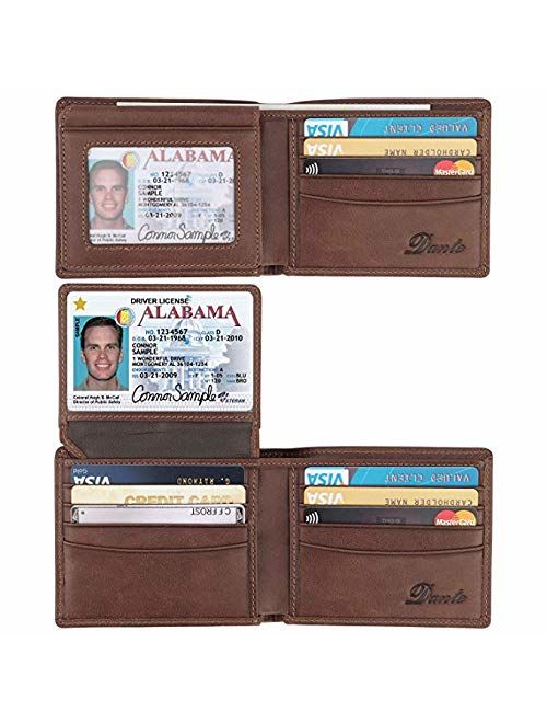 RFID Blocking Cowhide Leather Bifold Wallet for Men with 2 ID Windows