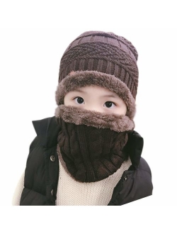 XYIYI Kids Winter Hat and Scarf Set, 2Pcs Warm Knit Beanie Cap and Scarf for 5-14 Years Old