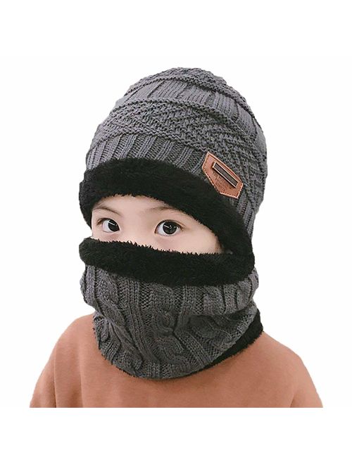 XYIYI Kids Winter Hat and Scarf Set, 2Pcs Warm Knit Beanie Cap and Scarf for 5-14 Years Old