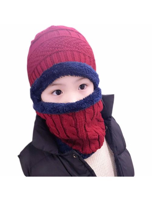 XYIYI Kids Winter Hat and Scarf Set, 2Pcs Warm Knit Beanie Cap and Scarf for 5-14 Years Old