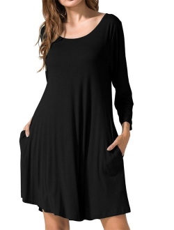 JollieLovin Women's Casual Swing 3/4 Sleeve Pockets T-Shirt Loose Dress