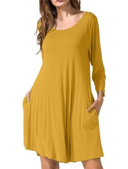 JollieLovin Women's Casual Swing 3/4 Sleeve Pockets T-Shirt Loose Dress