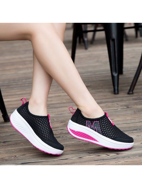 L LOUBIT Women Sneakers Comfort Slip On Wedges Shoes Breathable Mesh Walking Shoes